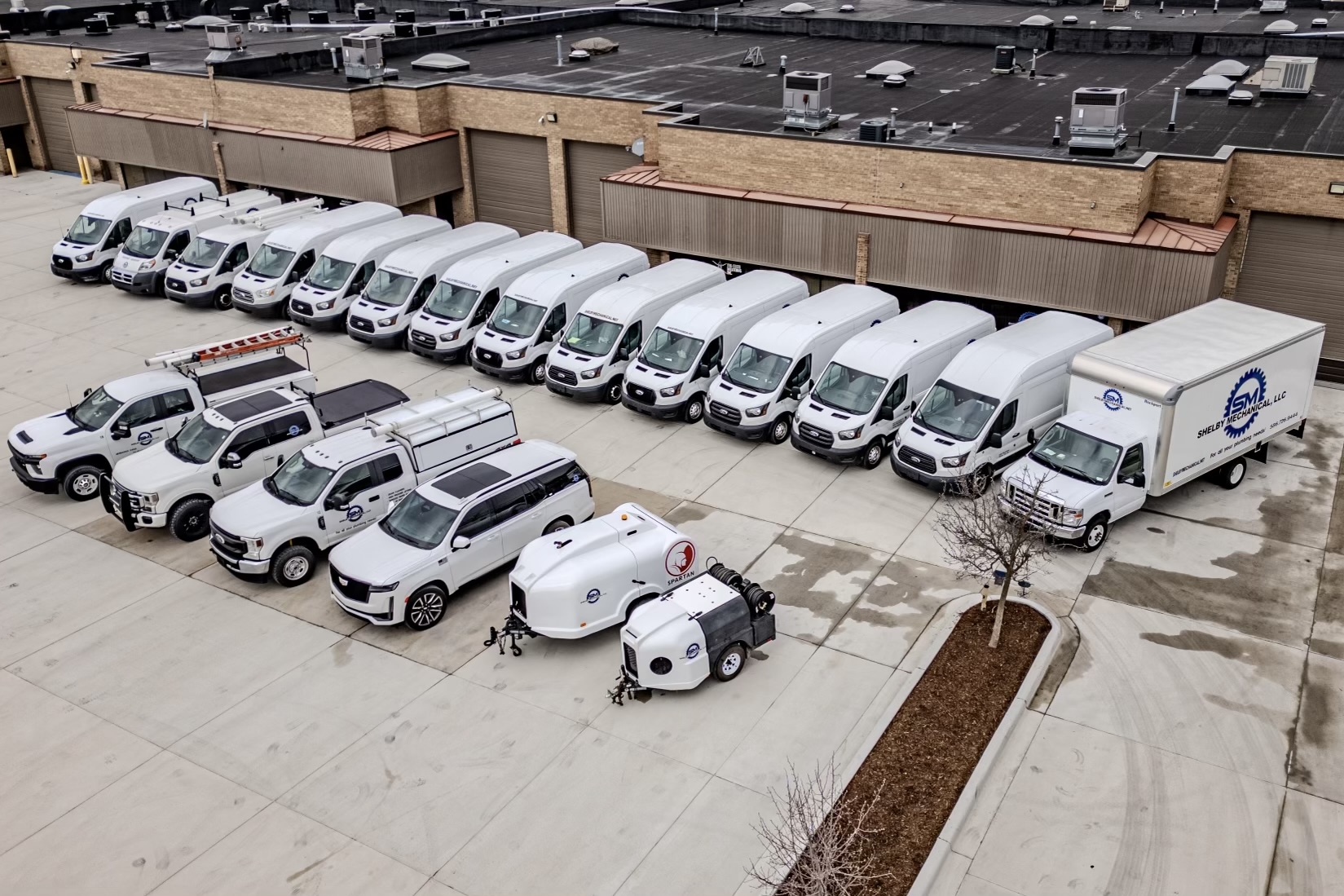 Overhead of Trucks Plumbing by Shelby Mechanical, LLC in Sterling Heights, MI.